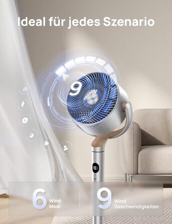 Вентилятор підлоговий Dreo з Wi-Fi та LED, 102 см, 8 швидкостей, 3 режими, тихий 20dB, велика потужність, срібний