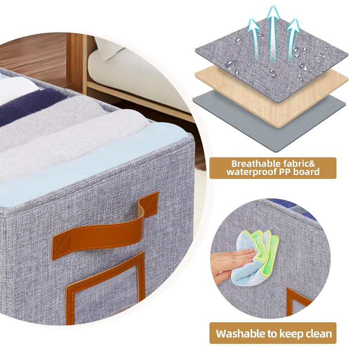 Комплект з 3 шухлядних органайзера, складні тканинні коробки з відділеннями для одягу, сірий