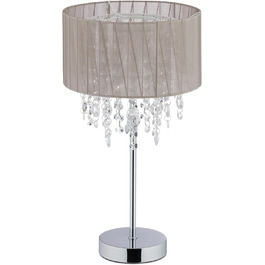Настільна лампа Relaxdays Crystal, абажур з органзи, кругла підставка, приліжкова лампа, HxD 43 x 24 см, сірий/сріблястий