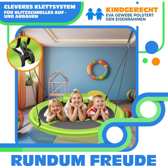Шоукель KESSER® Tellershaukel Ø 120 см, до 300 кг, з подушкою та 4 ручками, регульована, для дітей та дорослих, зелений