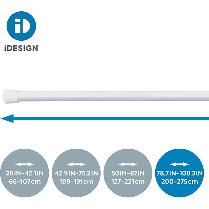 Карниз для душових штор iDesign (109-191 см), металева телескопічна штора середньої довжини, висувний карниз для душової кабіни та ванни, кольоровий (білий, 200 - 274 см)