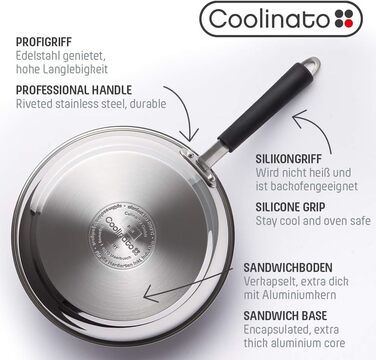Сковорода Coolinato, сковорода з нержавіючої сталі з покриттям 24 см для газової керамічної електричної індукційної та духовки