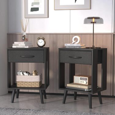 Набір з 2 тумбочок до ліжка, 40x30x60.3 см, чорний колір. Тумбочки з шухлядою для спальні, дитячої кімнати, як подарунок. Настільний столик, приліжкова тумбочка.