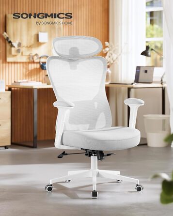 Офісний стіл SONGMICS, ергономічне крісло, комп'ютерне крісло, регульована поперекова та підголовна підтримка, до 150 кг, регульована висота, Taubengrau (сірий голуб) OBN066GD01