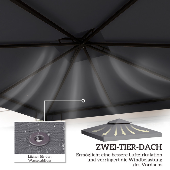 Тент для павільйону 3x3 м, водовідштовхувальний. Заміна тенту для металевого павільйону. Тент для садового павільйону, намет для вечірок, садовий намет. Поліестер, темно-сірий.