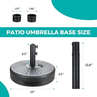 Міцний парасолькотримач InfiniPower 50 л для вулиці: газон, тераса, басейн (чорний)