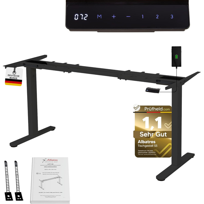 Електричний регульований стіл Albatros Lift S5: металеве підстав'яння, 2м, 120кг | Чорний