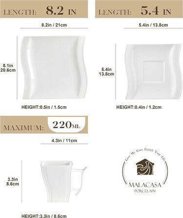 Серія Flora, 30 предметів - Комбінований столовий сервіз Mness aptieka Marble Porcelain з 6 кавовими чашками, 6 блюдцями, 6 десертними тарілками, 6 суповими тарілками та 6 плоскими тарілками (білий, кавовий сервіз 18 предметів)