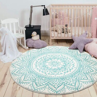 Круглі килими Pauwer, м'які великі нековзні миються килими, бавовняні килими для дитячої кімнати, вітальні, (зелений, 160 см)