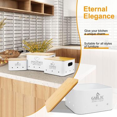 Набір контейнерів для зберігання картоплі, цибулі та часнику (3 шт.) з бамбуковим кришками - зберігає овочі свіжими довше. Чорний (Blanc)