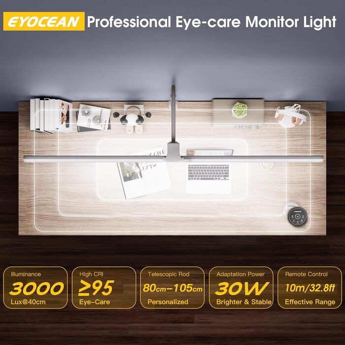 LED настільна лампа EYOCEAN 24W з гнучкою ніжкою та сенсорним керуванням для роботи, читання та дизайну, 80 см, білий колір