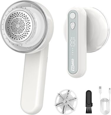 Електричний видальник ворсу 6-лезовий, перезаряджається, з індикатором заряду, для одягу, білий