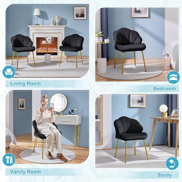 Крісло Yaheetech у формі мушлі, сучасне крісло-вушко, оббивка з поліестеру, для вітальні/туалетного столика/спальні, набір, білий (1), чорний