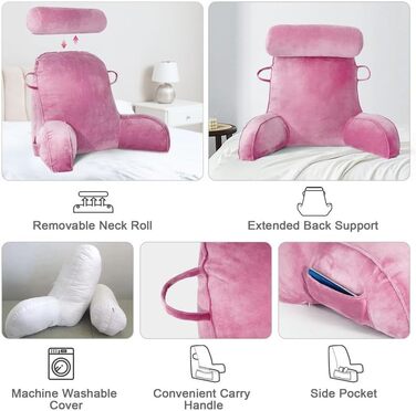 Подушка для читання Mingfuxin для ліжка, дивана, підлоги з регульованою підтримкою шиї та спини (Рожева)