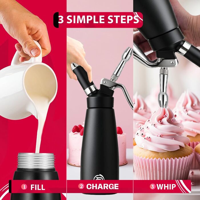 Алюмінієвий диспенсер для збивання вершків на 500 мл з 5 насадками, щітками для чищення, 0,5 л (N20 зарядний пристрій не входить до комплекту)