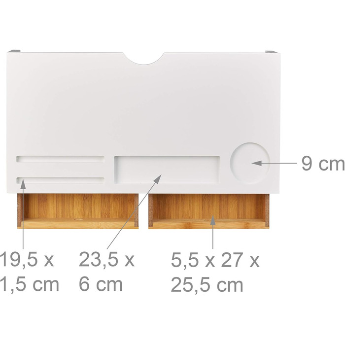 Підставка для монітора Relaxdays з бамбука, підставка під екран з 2 шухлядами та відділеннями, білий/натуральний, 60 x 30 x 14 см