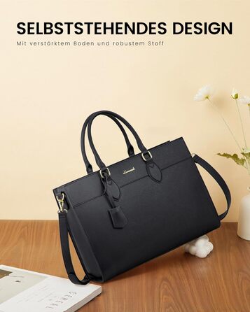 Сумка для ноутбука LOVEVOOK 15.6 дюймів, велика робоча сумка, шопер, акцентна сумка, водонепроникна сумка з PU шкіри, для бізнесу, роботи, навчання, чорна