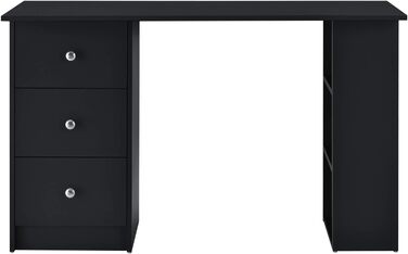 Письмовий стіл 120x50x72см з 3 полицями та шухлядами Офісний стіл, Комп'ютерний стіл, Стіл для ПК (чорний)