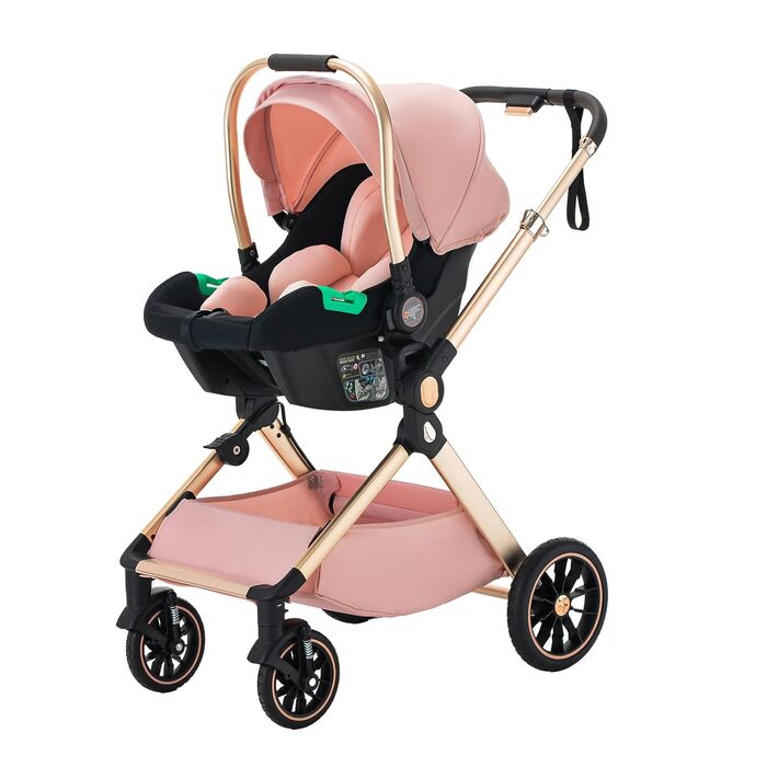 Дитяча коляска BEBBY 3-в-1: комбінована, бугі, складна, для новонароджених, Travel System (чорний, рожевий)