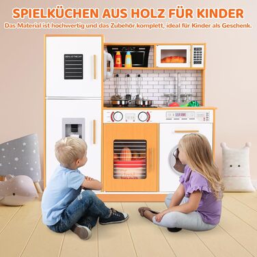 Дерев'яна дитяча кухня MAMIZO з підсвіткою та звуком, 82x80x25 см. Комплект аксесуарів, іграшка для дітей від 3 років, білий колір (біле дерево)