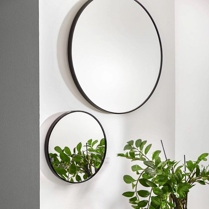 Круглий настінний дзеркало GOLD&CHROME UNIQUE DESIGN чорного кольору - 50 x 50 см, для ванної кімнати та макіяжу, з алюмінію, декоративне, велике, 2 роки гарантії