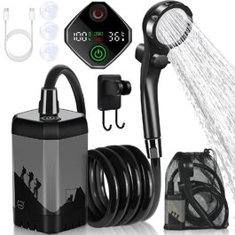 MIAOKE Портативна електродушова система для кемпінгу, 7800 mAh, з цифровим дисплеєм та регулюванням температури, сірий колір