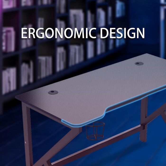 Ігровий стіл 100 x 55 см з карбону, ергономічний, зі шторками для навушників та тримачем для напоїв, чорний