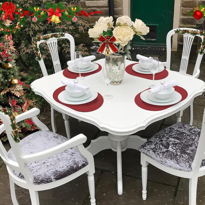 Силиконові серветки на стіл, овальні серветки для обіднього столу, набір 4 шт., неслизькі, водонепроникні, термостійкі, килимки для тераси (вишнево-червоний, овальні)