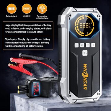 Powerbank Starthilfe 6000A з компресором та LED-ліхтарем: багатофункціональний пусковий пристрій для автомобіля (чорний)