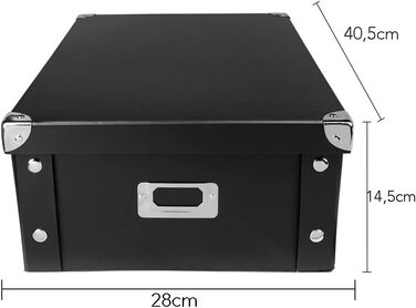 Ідеї з коробками для оздоблення серця Набір з 3 Коробка для зберігання з кришкою складний з картону та металу кожен 40,5 см х 28 см х 14,5 см (чорний)
