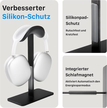 Підставка для навушників AirPods Max, алюміній, чорний, з режимом сну, антиковзаюча, захист від подряпин