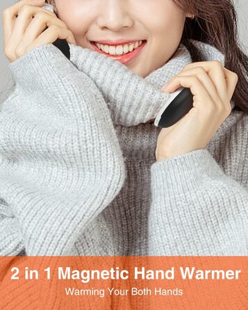 Jonwall Електричний нагрівач рук 2 шт. 5000mAh, перезарядна батарея, магнітний, портативний, USB Powerbank, подарунок для жінок та чоловіків, чорний