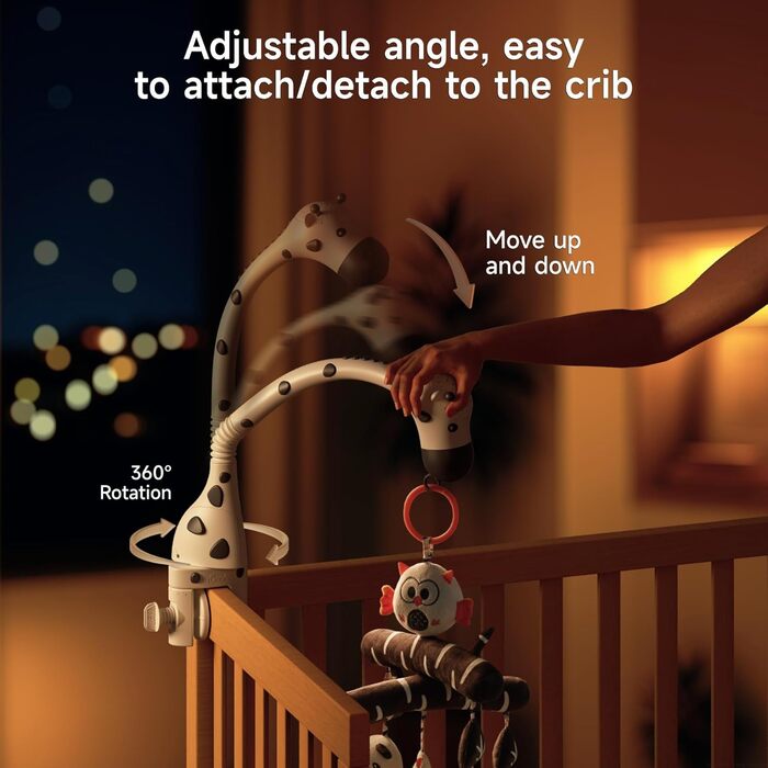 Мобіль для дитячого ліжечка TUMAMA для малюків 0-6 місяців з нічником, проєктором, музикою та білим шумом, чорно-біле іграшкове звірятко для підвішування