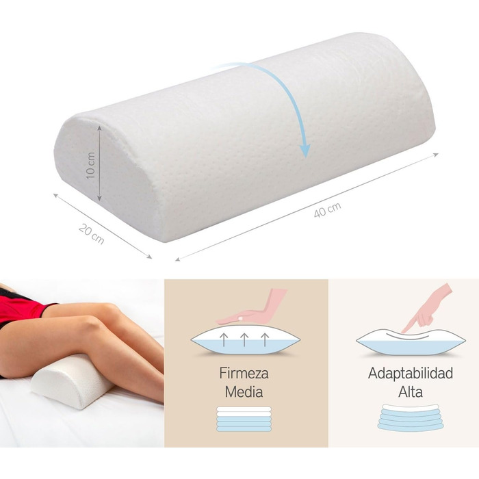 Ергономічна подушка для ніг Pikolin Home у формі півмісяця, віскоеластична з ефектом пам'яті, дихаюча, 20 x 40 см, натуральний колір