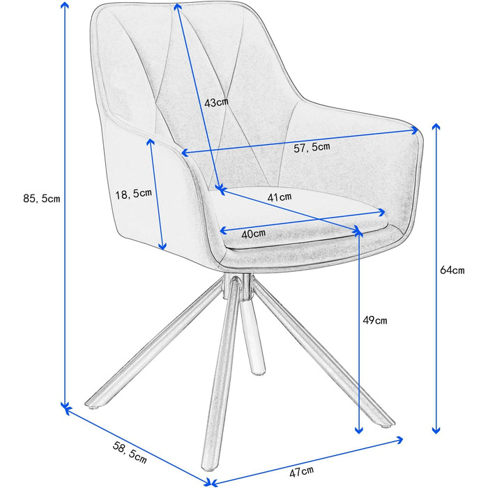 Набір обідніх стільців Lestarain 4 шт., поворотні, для кухні, спальні, вітальні, м'які з підлокітниками та спинкою, металеві ніжки, оксамит, темно-сірий