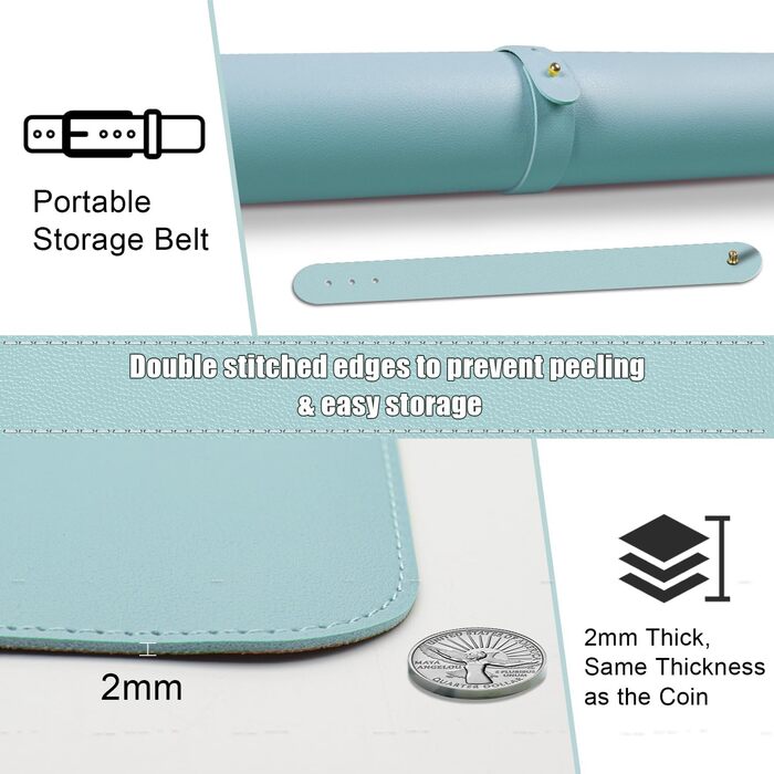 Шкіряний килимок для столу BLESWIN, великий протиковзаючий килимок для миші та ноутбука, підкладка для письма та декору робочого столу (140x43 см, блакитний)