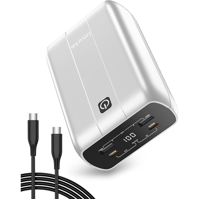 Вт, 20000 мАг Power Bank Швидка зарядка PD3.0 Зовнішній акумулятор мобільного телефону Портативний зарядний пристрій з 4 портами Цифровий дисплей X4G-Silver, 100