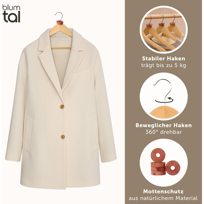 Набір вішалок для одягу Blumtal, 40 шт. з дерева, з обертовим металевим гачком, захист від молі, антиковзаюча поверхня