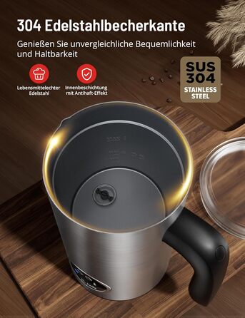 Електричний спінювач молока PARIS RHÔNE 4-в-1, 300 мл, індукція, антипригарне покриття, бездротовий, срібний