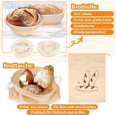 Набір для бродіння тіста Brotgar з силікону (23см круглий & 25см овальний) – для закваски, з лопаткою, ніжчиком, тканиною для бродіння – складний, гігієнічний, для початківців та професіоналів (10шт)