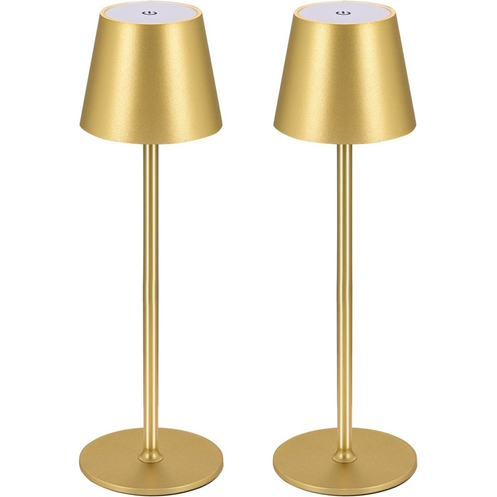 LED-лампа Zoeger: 2 шт., диммування, акумулятор, бездротова, тепле світло 3000K, USB-C, алюміній, IP54, золота