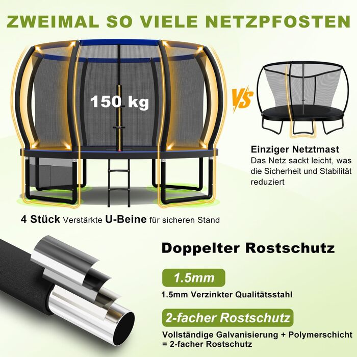 Батут садовий Devoko Ø305 см з захисною сіткою та драбиною, блакитний - для дітей та дорослих, сертифікат GS