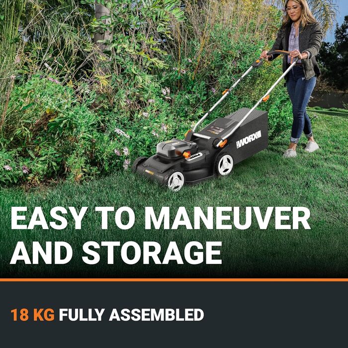 Акумуляторний газонокосарка WORX WG749E 40V PowerShare з приводі в колесах, безщітковий двигун, ширина зрізу 46 см, 7 положень висоти зрізу, в комплекті акумулятор та зарядний пристрій