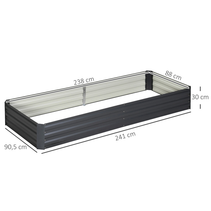 Підвищене грядка Outsunny зі сталі 241 x 90,5 x 30 см, ящик для рослин, ящик для квітів, грядка для саду, грядка для трав, грядка для овочів, сірий колір, для любителів садівництва.