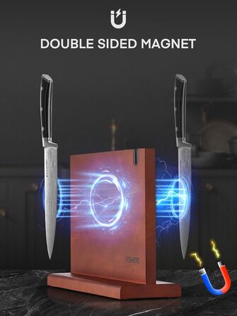 Набір ножів FOHERE 7 предметів: кухонний, для хліба, овочевий, з точилкою та магнітним блоком з нержавіючої сталі та дерева