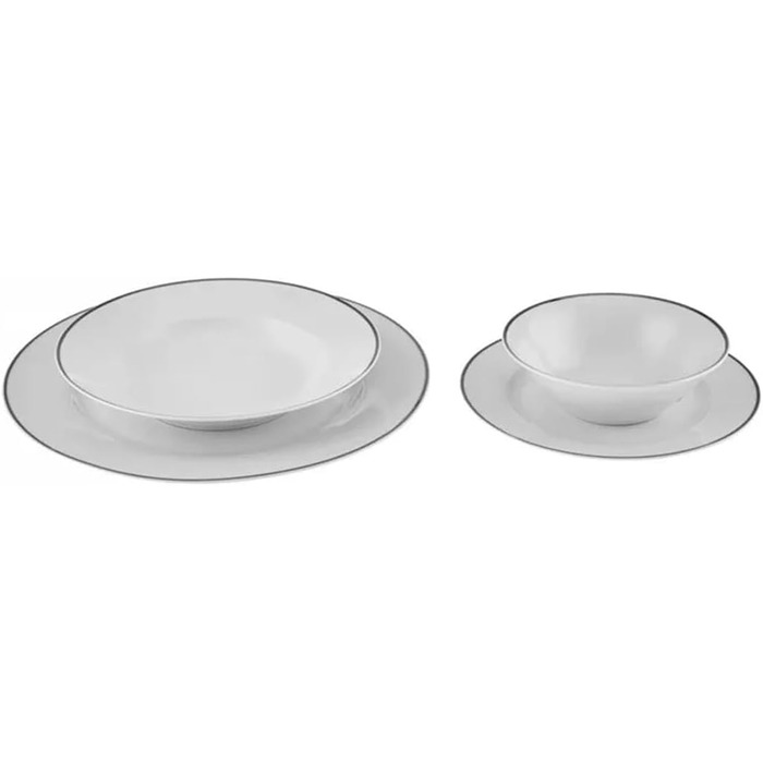 Предмети Набір порцелянового посуду на 6 персон Унікальний дизайн, раунди, комбо-сервіз, білий порцеляновий посуд, повсякденний та спеціальний посуд (16 предметів, платініум), 24