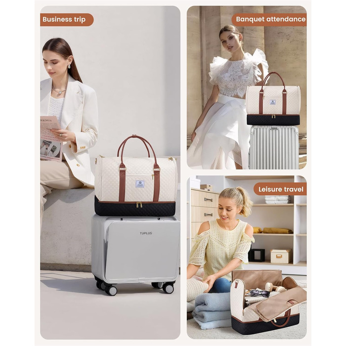 LOVEVOOK Перекидна дорожня сумка для жінок, 2-в-1, валіза, органайзер для взуття, водонепроникна, ручна, для подорожей (53L, чорний, бежевий, коричневий)