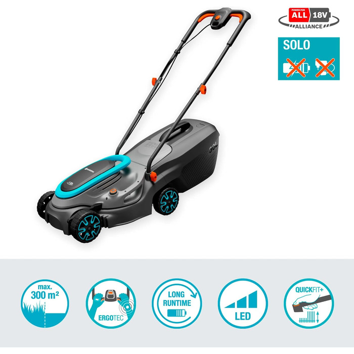 Акумуляторний газонокосарка Gardena PowerMax 37/36V P4A: готовий до використання набір, ширина зрізу 37 см, об'єм травоспіральника 45 л, регулювання висоти зрізу, двигун PowerPlus з Eco-режимом