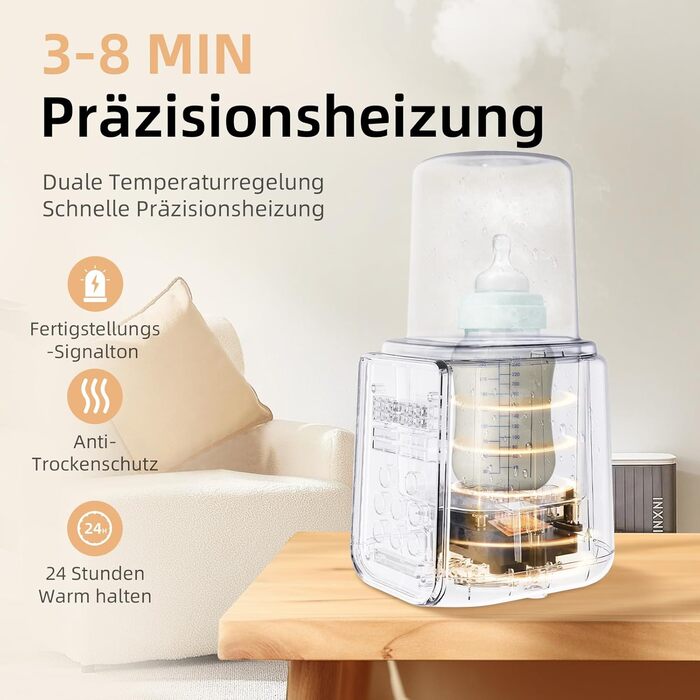 Портативний підігрівач для пляшечок, 500 мл – Швидкий нагрів за 3 хв, 24 год підтримки температури для сумішей та грудного молока (Сніжно-білий)