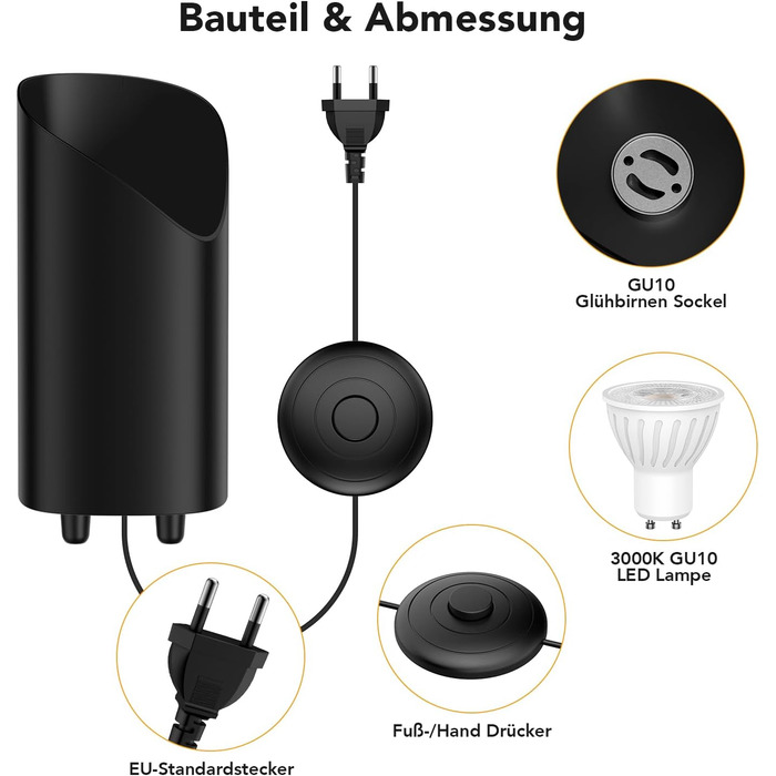 Світлодіодний прожектор LED Uplight Spot 7W чорний для підсвічування, з лампою GU10 500LM, тепле світло 3000K, з ножним вимикачем